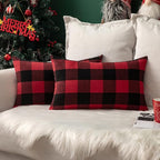 MIULEE Pack of 2 Christmas Classic Farmhouse Buffalo Check Plaids Polyester Linen Soft Solid Black and Red Decorative Porch Throw Pillow Covers Home Decor Cushion Case for Sofa Bedroom 12 x 20 Inch