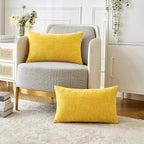 MIULEE Pack of 2 Couch Throw Pillow Covers 12x20 Inch Soft Yellow Chenille Pillow Covers for Sofa Living Room Solid Dyed Pillow Cases
