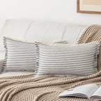 Throw Pillow Covers 12x20 Set of 2 Striped Fringe Pillow Cover Farmhouse Cushion Covers with Tassel Neutral Boho Pillows Decorative Square Pillowcase for Couch Sofa Bed, Black