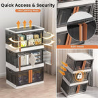 19Gal Collapsible Storage Bins with Lids & Wheels - 3 Pack Stackable with Doors, Heavy-Duty Plastic Containers for Home/Office, White