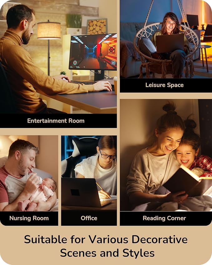 EDISHINE Black Arc Floor Lamp Dimmable, Standing Lights with Rotary Switch & Adjustable Line Lampshade, Tall Standing Lamp for Bedroom, Office, Reading Corner, A19 LED Bulb Included