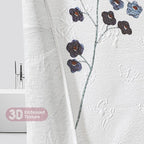 QiyI Floral Shower Curtain, 3D Embossed Butterflies Watercolor Wildflower Bathroom Curtain, Minimalist White Cloth Bath Curtains, Waterproof Fabric Textured Shower Curtain Set with Hooks, 72x72