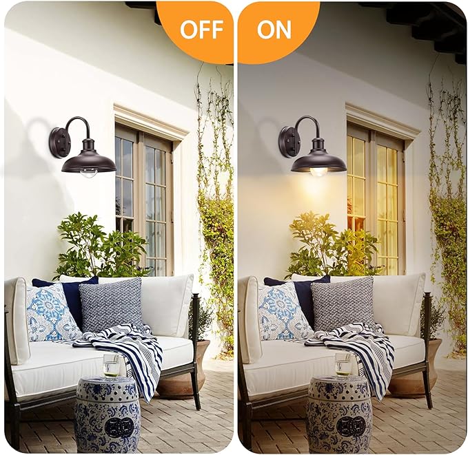 2-Pack Gooseneck Outdoor Light Fixtures, Farmhouse Barn Lights for Porch, Industrial Brown Exterior Wall Sconce for Garage, Patio, E26 Base Anti-Rust for Garage Frontdoor Entryway Doorway