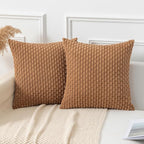 Kevin Textile Throw Pillow Covers Soft Corduroy Decorative Set of 2 Boho Striped Pillow Covers Pillowcases Farmhouse Home Decor for Couch Bed Sofa Living Room 22x22 Inch Khaki