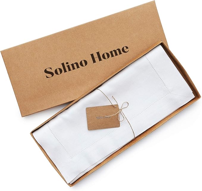 Solino Home Linen White Table Runner 132 Inches Long - 100% Pure Linen Extra Long Table Runner 14 x 132 Inch for Fall, Autumn, Halloween, Thanksgiving, Holiday - Classic Hemstitch