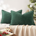 MIULEE Pack of 2 Christmas Green Decorative Lumbar Pillow Covers 12x20 Inch Soft Chenille Luxurious Couch Throw Pillows Farmhouse Cushion Covers with Elegant Design for Sofa Bedroom Living Room Decor