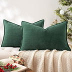 MIULEE Pack of 2 Christmas Green Decorative Lumbar Pillow Covers 12x20 Inch Soft Chenille Luxurious Couch Throw Pillows Farmhouse Cushion Covers with Elegant Design for Sofa Bedroom Living Room Decor