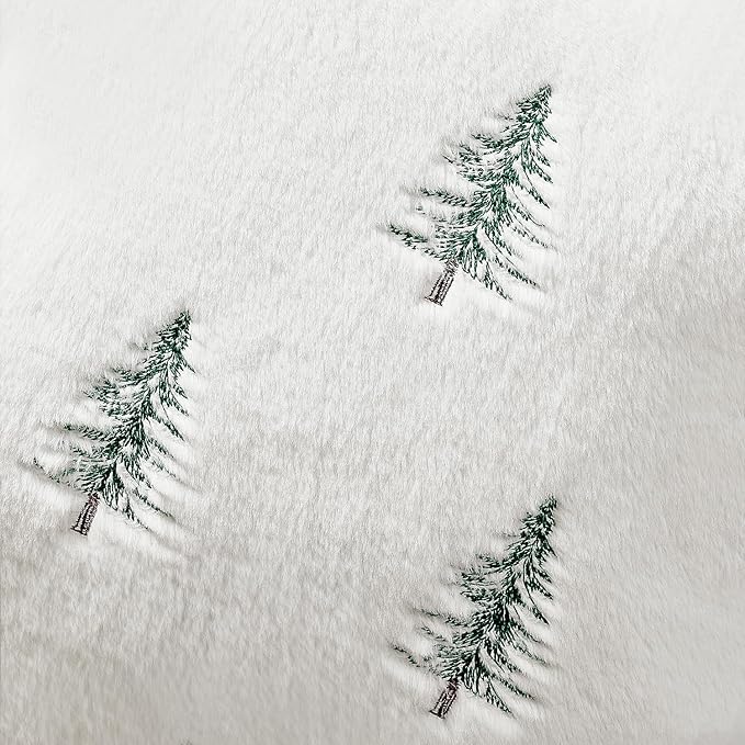 MIULEE Christmas Decorative Pillow Covers Set of 2 Faux Fur Throw Pillows with Embroidered Christmas Tree 12x20 Inch White Green Winter Couch Covers for Festival Sofa Bedroom Living Room Home Decor