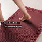 RESARE Waffle Bath Mat for Bathroom, Super Absorbent Bathroom Rugs Non Slip Machine Washable, Ultra Soft Quick Dry Boho Bath Rugs with Tassels for Floor, Upgraded Bordered Design, 17"x24" Dark Red