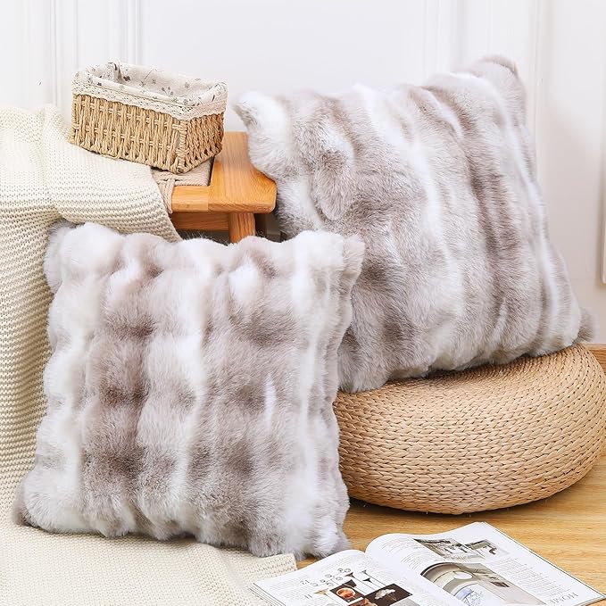 MADIZZ Pack of 2 Thick Polyester Pillow Covers 26x26 Inch White Taupe Soft Neutral Decorative Throw Pillows Accent Boho Cushion Covers for Couch Sofa Bedroom Pillow Shell
