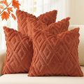 decorUhome Pack of 4 Faux Fur Fall Burnt Orange Throw Pillow Covers 18x18, Soft Decorative Couch Pillow Covers with Velvet Back for Modern Sofa Living Room, Rust