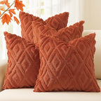 decorUhome Pack of 4 Faux Fur Fall Burnt Orange Throw Pillow Covers 18x18, Soft Decorative Couch Pillow Covers with Velvet Back for Modern Sofa Living Room, Rust
