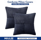 MIULEE Dark Blue Corduroy Pillow Covers Pack of 2 Boho Decorative Spliced Throw Pillow Covers Soft Solid Couch Pillowcases Cross Patchwork Textured Cushion Covers for Living Room Bed Sofa 20x20 inch