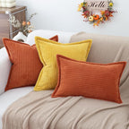 Mecatny Corduroy Fall Throw Pillow Covers 20x20 Set of 2, Neutral Decorative Soft Burnt Orange Boho Couch Pillow Covers with Broadside for Sofa Living Room, Rust