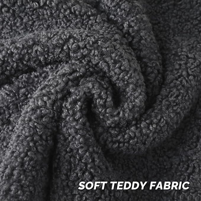 FUTEI Charcoal Throw Pillow Covers 18x18 Inch Set of 2,Furry Faux Fur Teddy Boucle Textured Cushion Covers,Soft Fluffy Decorative Pillow Case,Home Decor for Couch Bed Living Room Office Car