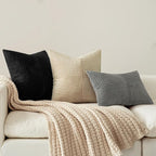 MIULEE Black Corduroy Pillow Covers Pack of 2 Boho Decorative Spliced Throw Pillow Covers Soft Solid Couch Pillowcases Cross Patchwork Textured Cushion Covers for Living Room Bed Sofa 14x24 inch