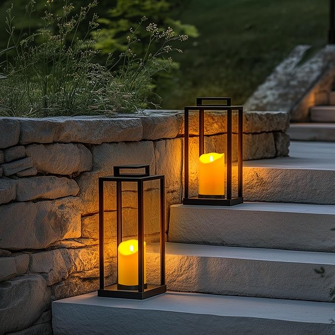 Homemory 4"x6" Outdoor Waterproof Flameless Candles with Timers and Remote Control, Battery Operated Candles, LED Plastic Candles, Dark Ivory, Set of 2