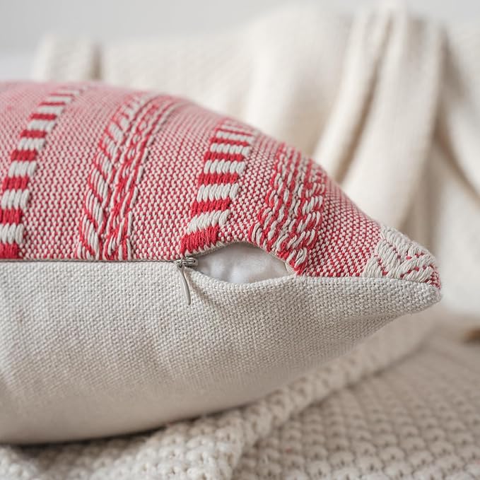 Christmas Lumbar Pillow Covers 14x36 Long, Farmhouse Boho Christmas Decorative Couch Pillow Cases, Red Accent Pillows of Bed, Sofa Bedroom Living Room Home Decor Cushion Cover, Pack of 1