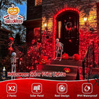 JMEXSUSS 2 Pack Red Solar Lights Outdoor Waterproof, Each 33FT 100 LED Red Halloween Lights, Solar Fairy String Light for Outside Tree Party Patio Christmas Halloween Decorations