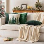 MIULEE Christmas Army Green Corduroy Pillow Covers Pack of 2 Boho Decorative Spliced Throw Pillow Covers Soft Solid Couch Pillowcases Cross Patchwork Cushion Covers for Living Room Bed Sofa 16x16 inch