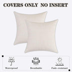 Kevin Textile Pack of 2 Decorative Outdoor Waterproof Checkered Pillow Covers Square Garden Cushion Sham Throw Pillowcase Shell for Patio Tent Couch 24x24 Inch Light Beige