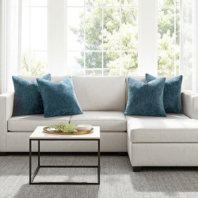 MIULEE Pack of 4 Couch Throw Pillow Covers 20x20 Inch Smoke Blue Soft Decorative Chenille Pillow Covers Farmhouse Accent Cushion Covers for Boho Home Decor Sofa Bedroom Living Room