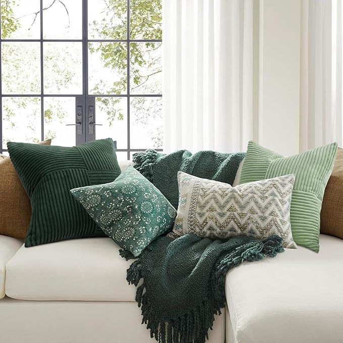 Topfinel SageGreen Throw Pillow Covers Set of 4,Mordern Cozy Cushion Cover with Corduroy,Soft Accent Forest Green Pillow Covers for Couch,Bed,Living Room Home Decor 18×18 Inch