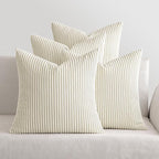 MIULEE Boho Farmhouse Throw Pillow Covers 18x18 Inch Set of 4 Mordern Nordic Cushion Covers Soft Corduroy Christmas Home Decor for Couch Bed Sofa Living Room Cream White