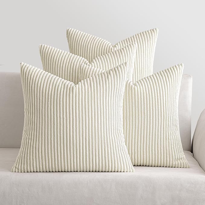 MIULEE Boho Farmhouse Throw Pillow Covers 18x18 Inch Set of 4 Mordern Nordic Cushion Covers Soft Corduroy Christmas Home Decor for Couch Bed Sofa Living Room Cream White