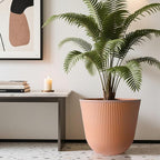 Worth Garden Round Large Planter Pot Set of 2, 17.5" Dia x 15.5" H - Durable Plastic Terracotta Plant Tree Pots with Vertical Stripe Textured Finish, Drainage Hole for Indoor Outdoor Front Porch Patio