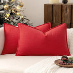 MIULEE Decorative Linen Lumbar Pillow Covers 12x20 Inch Red Boho Farmhouse Neutral Couch Throw Pillows for Bed Pack of 2 Accent Modern Pillowcase Sofa Livingroom Home Decor