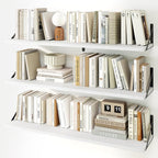 Fun Memories Long Wall Shelves for Bedroom, Set of 3 Large 40-Inch Floating Bookshelves, Rustic Wood Display Shelf for Home and Office (White)