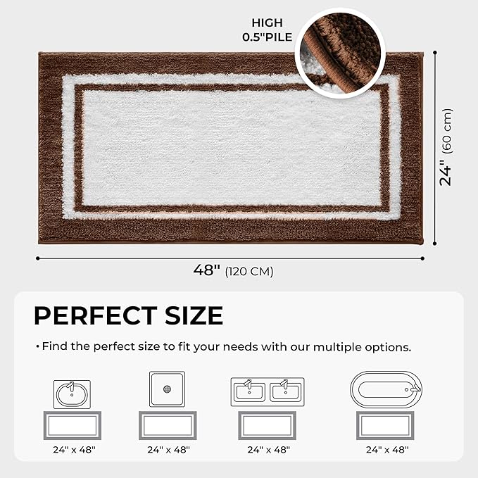 GRANNY SAYS Microfiber Bathroom Rugs Non Slip Washable, Water Absorbent Bathroom Mats for Tub, Soft Bath Mats for Bath Floor & Shower, Bath Rug, 24" x 48", Brown Bath Rugs