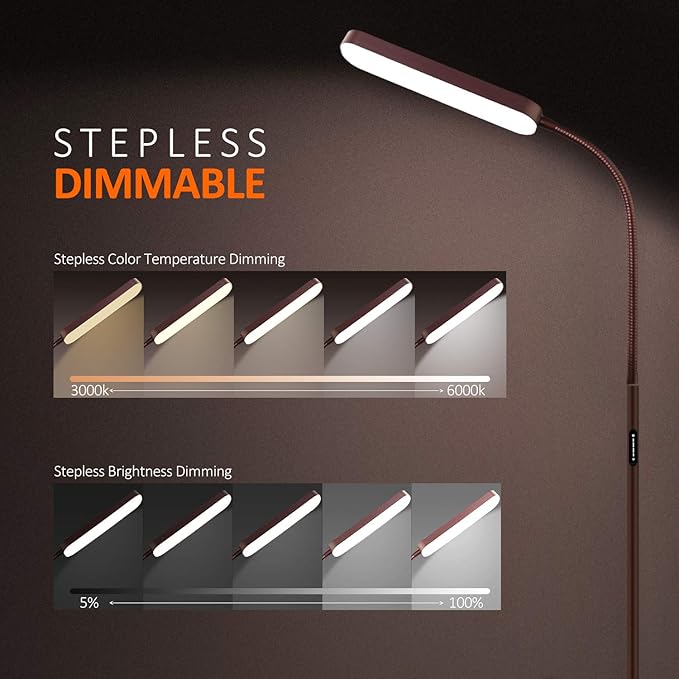 Led Floor Lamps with 15w/1000lm Bright LED Floor Lamp with Stepless Adjustable 3000K-6000K Colors and Dimmer, Remote and Touch Control Reading Lamp, Adjustable Gooseneck Floor Lamp for Living Room