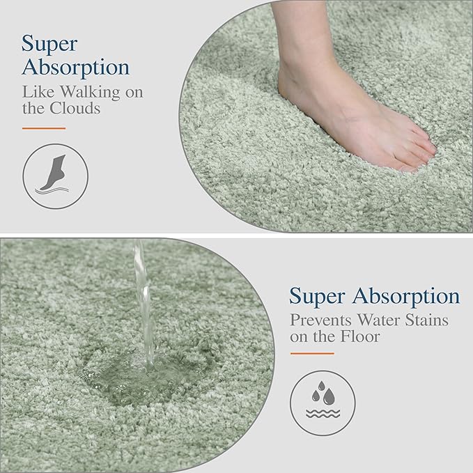 Walensee Bath Rug - Non Slip, Soft Microfiber Shaggy Bath Mat (20 x 32, Pale Green) Water Absorbent, Machine Washable, Thick Plush Shower Mat