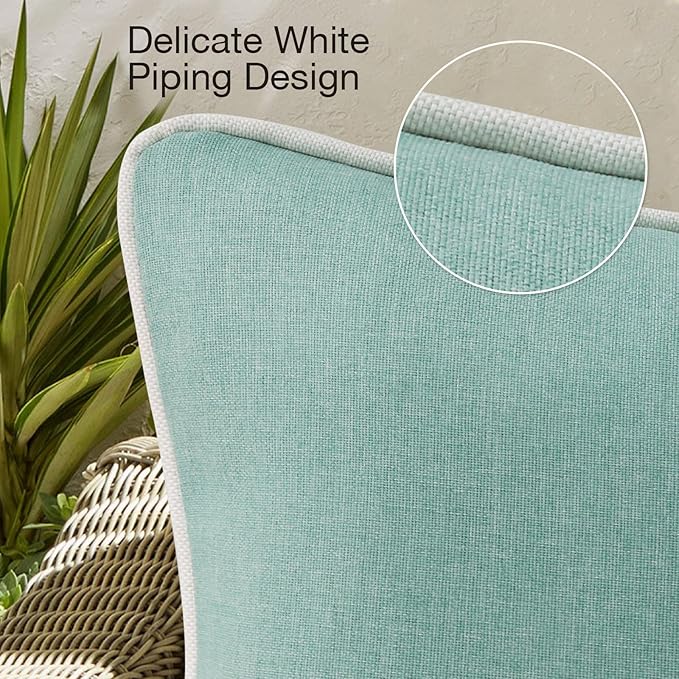 Decorative Outdoor Water Repellent Throw Pillows with Inserts, Set of 4, 18" x18" Pillows for Patio, Backyard, Bed, Couch, and Patio Furniture, Aqua Green