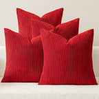 MIULEE Boho Farmhouse Throw Pillow Covers 16x16 Inch Set of 4 Mordern Nordic Cushion Covers Soft Corduroy Home Decor for Couch Bed Sofa Living Room Christmas Red