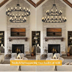 2 Tier Wagon Wheel Chandelier | 30-Lights 48 Inch Extra Large Chandeliers for High Ceilings | Black Wagon Wheel Light Fixture for Foyer | Entryway | Living Room