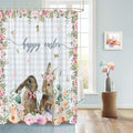 Rabbits Flowers Easter Shower Curtain, Eucalyptus Leaf Spring Shower Curtains Set with Hooks, Grey White Buffalo Plaid Waterproof Fabric Bathroom Curtains Decor Home Accessories,66 X 72 Inch Long