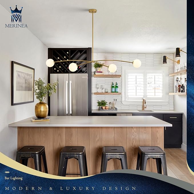 Modern Gold Sputnik Chandelier L51” Mid Century 4 Lights Milk Glass Globe Ceiling Pendant Light Fixture Contemporary for Kitchen Island Dining Room Bar Bedroom Home Office