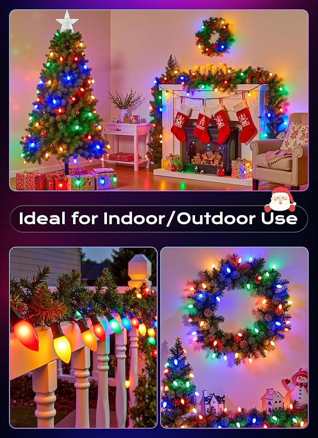 Brightown C9 LED Christmas Lights Outdoor, 150 FT 150 Multi-Colored Connectable C9 String Lights for Christmas Tree Patio Roofline Garden Backyard Holiday Party Indoor Outdoor Decoration, Green Wire