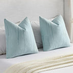FUTEI Light Blue Chenille Decorative Throw Pillow Covers 24x24 Inch Set of 2,Soft Embossed Striped Textured European Cushion Case,Modern Home Decor for Couch Bed Living Room