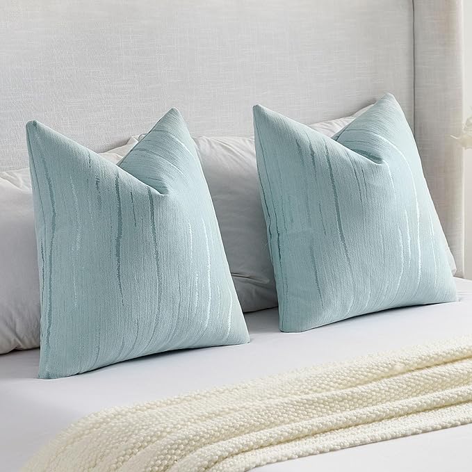 FUTEI Light Blue Chenille Decorative Throw Pillow Covers 20x20 Inch Set of 2,Soft Embossed Striped Textured Cushion Case,Modern Home Decor for Couch Bed Living Room