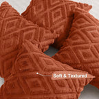 decorUhome Pack of 4 Faux Fur Fall Burnt Orange Throw Pillow Covers 16x16, Soft Decorative Couch Pillow Covers with Velvet Back for Modern Sofa Living Room, Rust