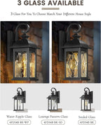 FEMILA Outdoor Wall Light Fixture,1-Light Exterior Waterproof Wall Sconce, Front Porch Lights, Matte Black Finish with Water Ripple Glass,E26 Socket, 4FD54B BK-SD
