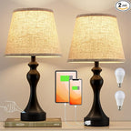 Seealle Touch Lamps for Nightstand - Bedside Lamps Set of 2, 3 Way Dimmable, USB C+A for Bedroom & End Tables (Beige&Black)