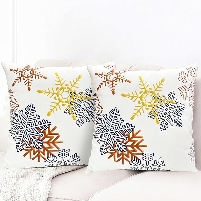 Decorative Throw Pillow Covers Set of 2 Snowflake Pillow Covers 18x18 inch Super Soft Short Plush Square Throw Pillows,Farmhouse Outdoor Pillow Covers for Couch Sofa Bedroom Living Room