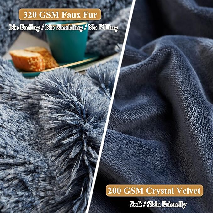 XeGe Soft Faux Fur Throw Pillow Covers, Luxury Fluffy Cushion Covers, Shaggy Plush Furry Pillow Cases, Fuzzy Decorative Pillow Covers Pack of 2 for Sofa Bed Couch (18''x18'', Navy Blue Ombre)