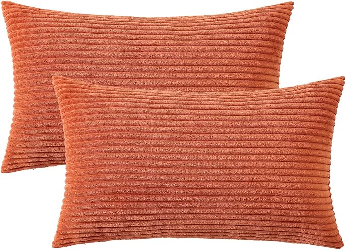 Mecatny Corduroy Decorative Fall Throw Pillow Covers 26x26 Set of 2 for Sofa Living Room, Soft Burnt Orange Neutral Boho Couch Pillow Covers for Home Decor, Rust