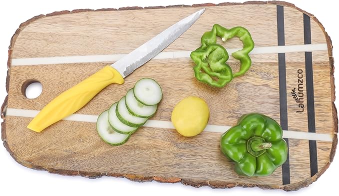 Mango Wood Oval Cutting Board Chopping Board, Cheese Board, and Charcuterie - Decorative Wooden Serving Board for Kitchen and Dining Room (Oval Striped, 14x8 Inches)